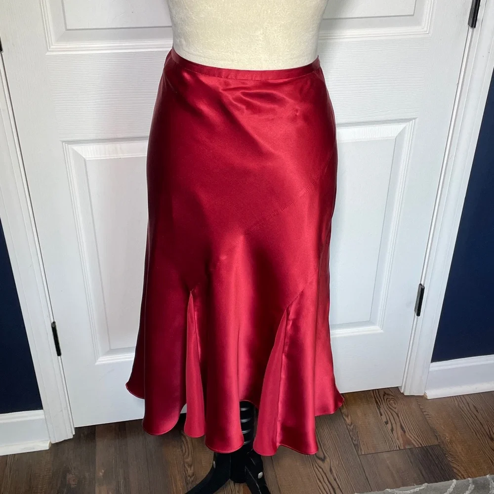NWT Charter Club Red Maroon Satin Silk Bias Midi Skirt Size 14 - Picture 5 of 8